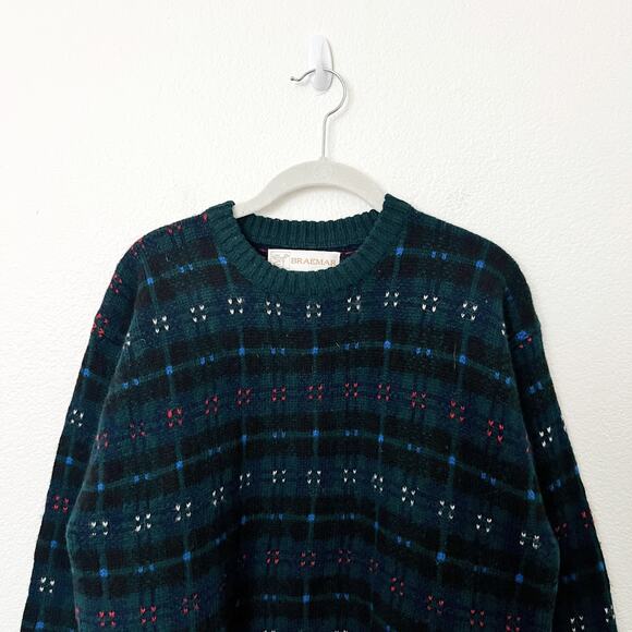 [Vintage] 90s Braemar Scottish Wool Geometric Crew Neck Sweater Size Medium M - Picture 3 of 10